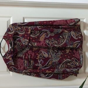 NY Woman's Collection Long Sleeve Button Down Blouse Paislay Print Size 1X